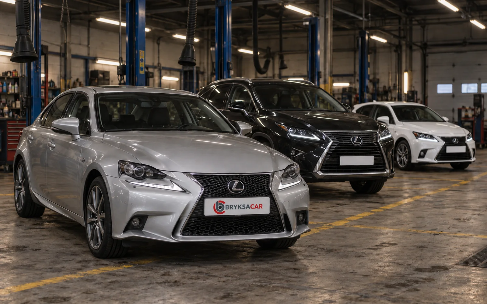 Lexus IS, RX i CT w hali warsztatu