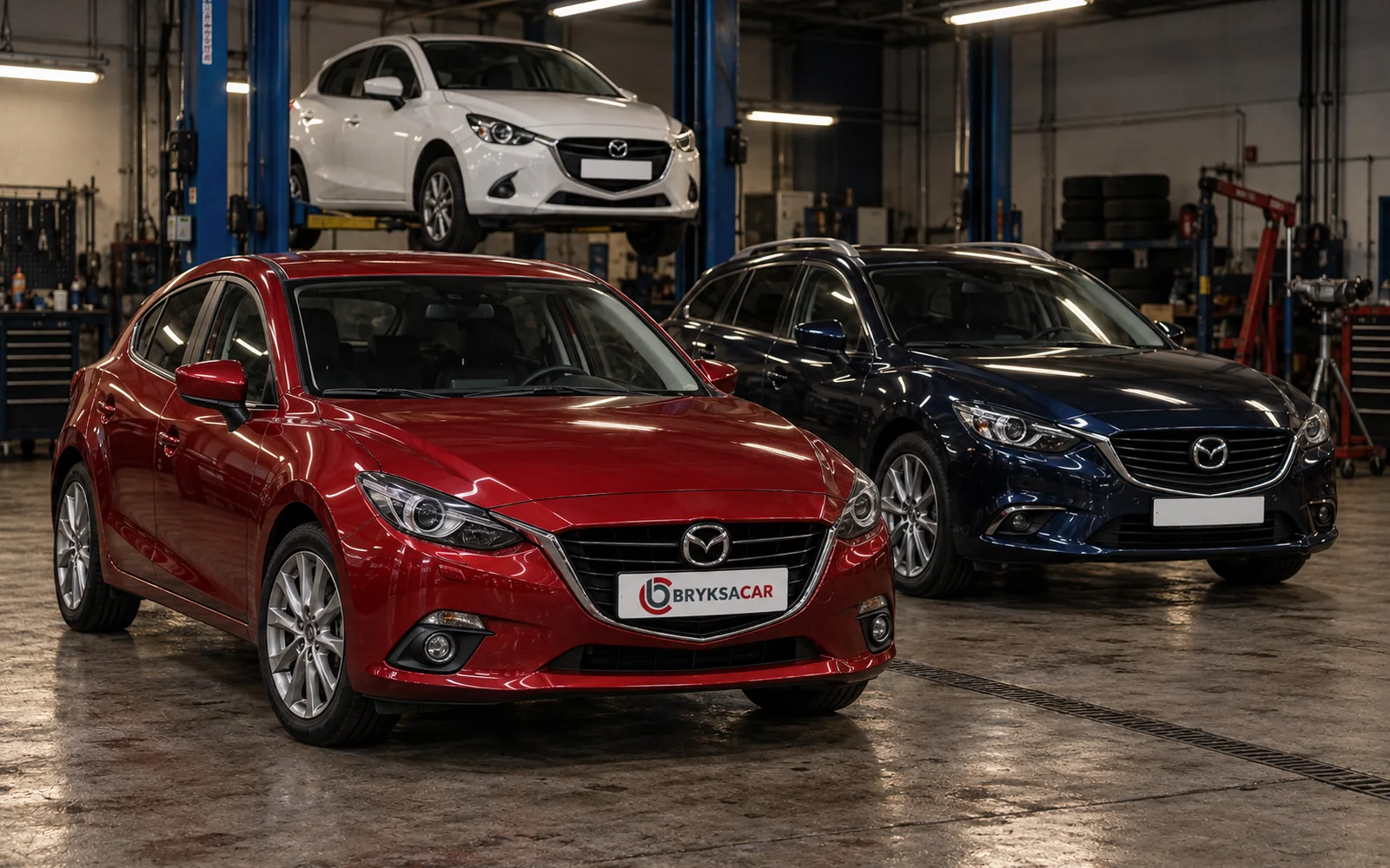 Mazda 3, 6 i 2 w hali warsztatu