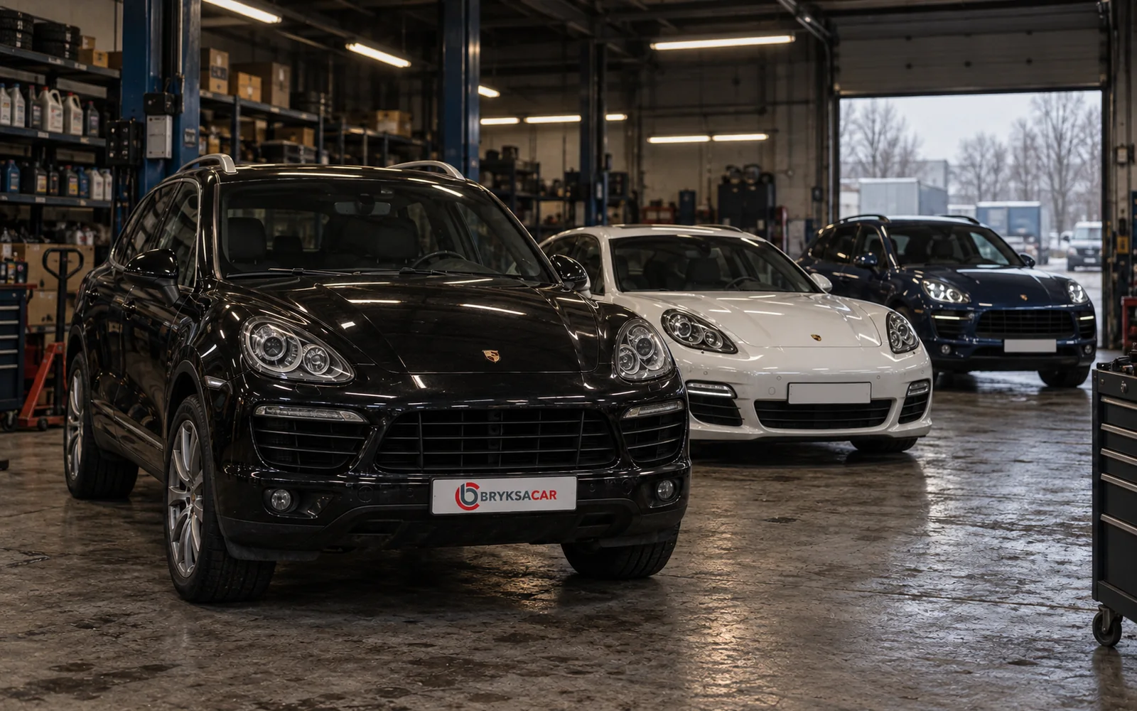 Porsche Cayenne, Panamera i Macan w hali warsztatu