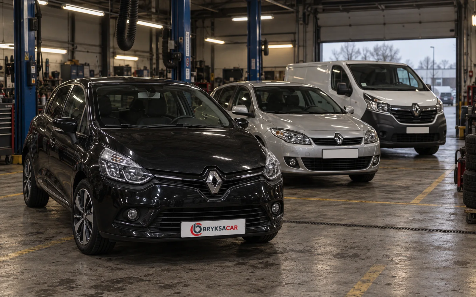 Renault Clio, Megane i Trafic w hali warsztatu